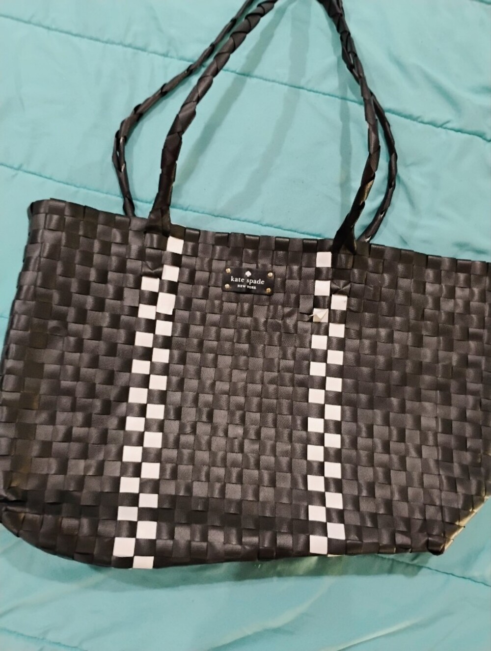 kate spade Black Woven Tote with White Accent